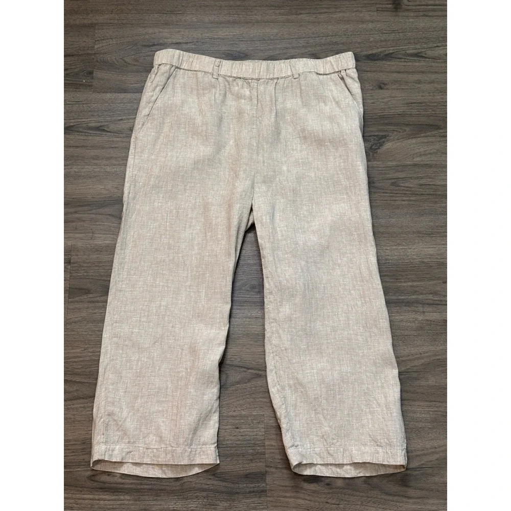 Quince 100% European Linen Pants L Wide Leg Flax Beige Quiet Luxury